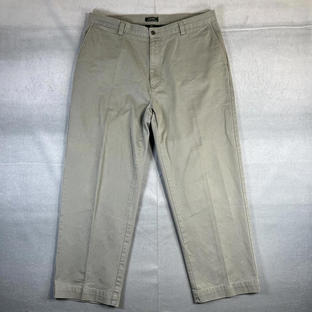 Vintage Lauren Ralph Lauren Chino Pants Mens 38x29 Gray Flat Front Classic 90s